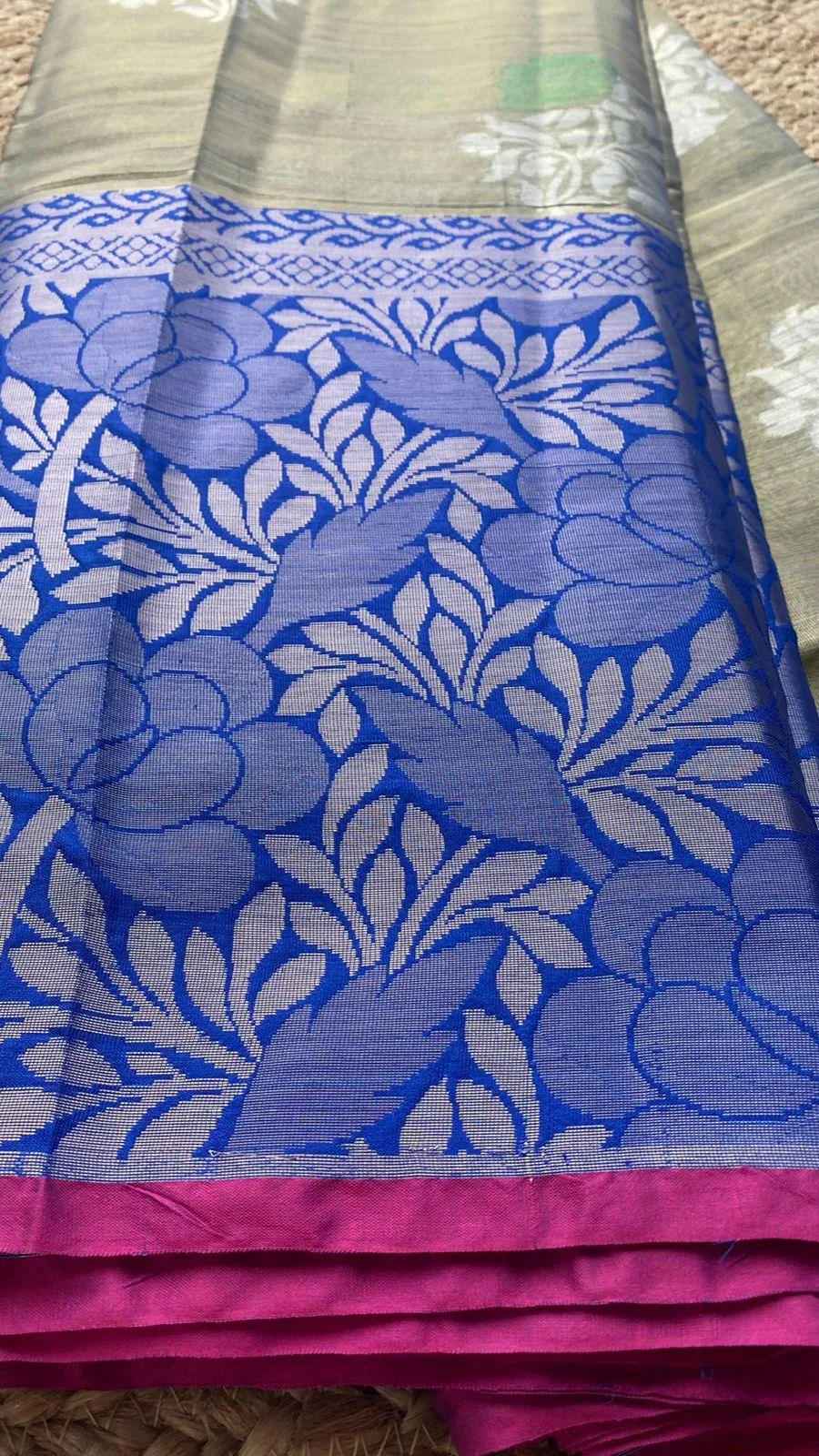 silver grey and blue silk saree with blouse