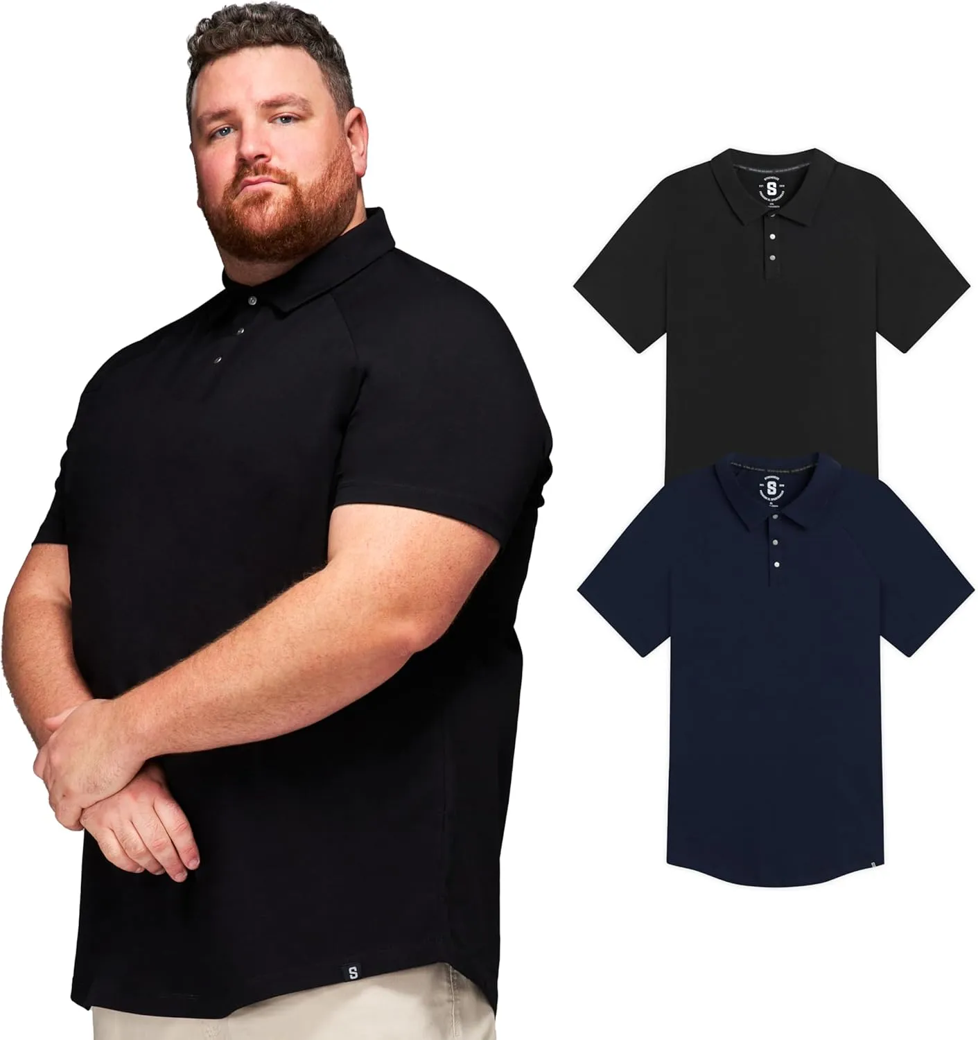 STRONGSIZE Mens Big & Tall Polo Shirt  Premium Stretch Cotton Polo for Men with Metal Snap Buttons