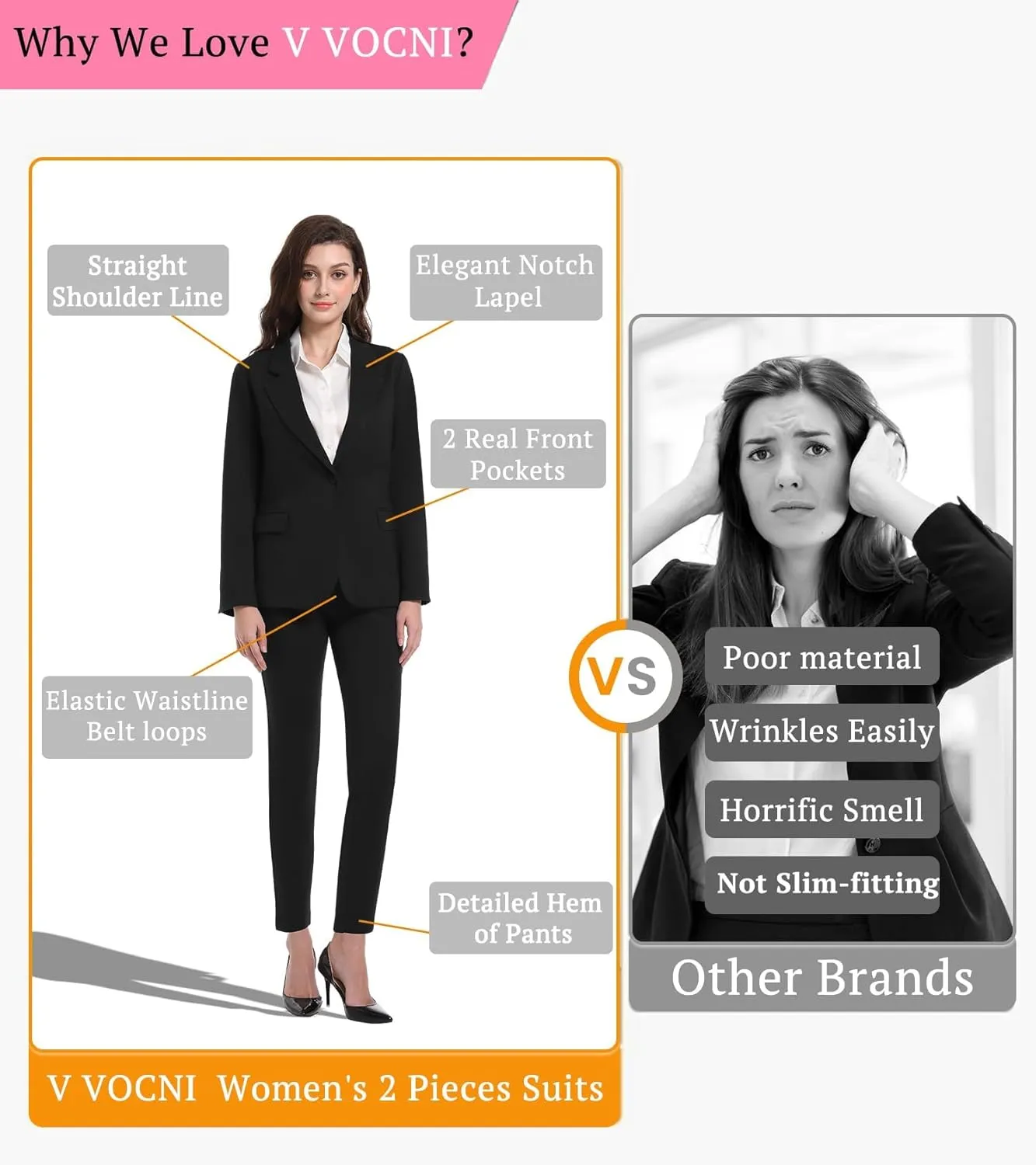 V VOCNI Women's Suits 2 Piece Set Office Business One Button Slim Fit Blazer Pants Suit Set Dressy Casual Workwear Outfits