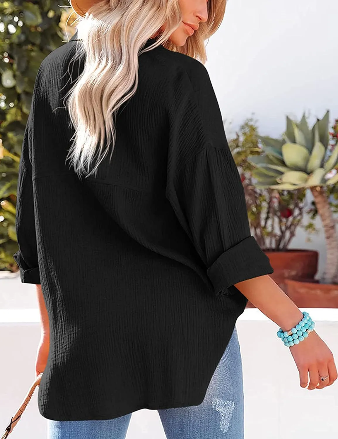 Wanzetaly Women's Button Down Shirts Cotton Oversized Dress Shirts Work Blouses Casual Tops with Pocket
