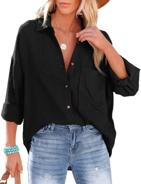 Wanzetaly Women's Button Down Shirts Cotton Oversized Dress Shirts Work Blouses Casual Tops with Pocket