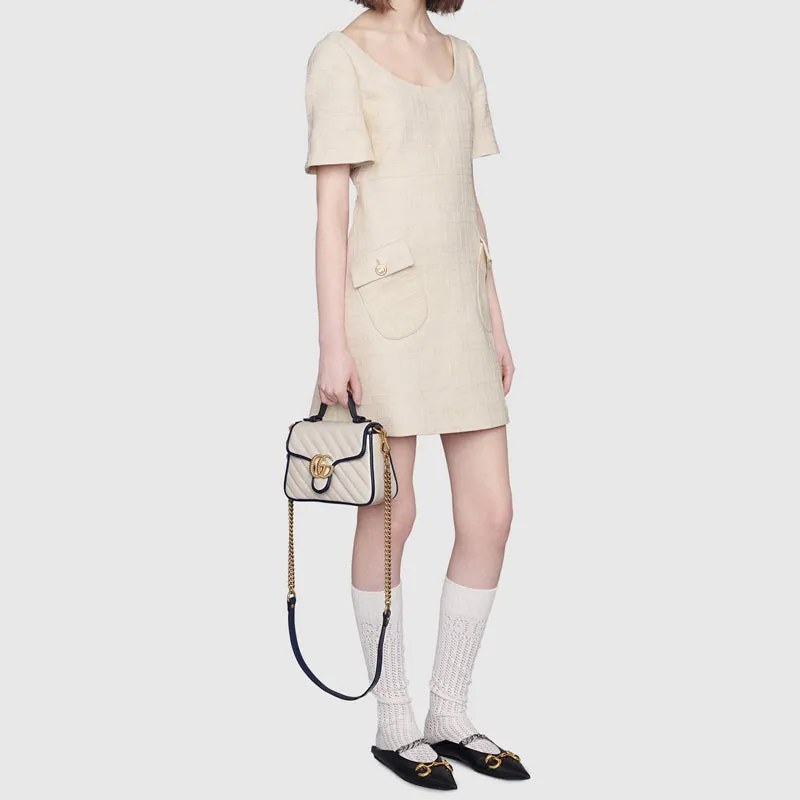 (WMNS) GUCCI GG Marmont Gold Logo Colorblock Leather Chain handbag Mini White / Blue Retro 583571-0OLFX-9085