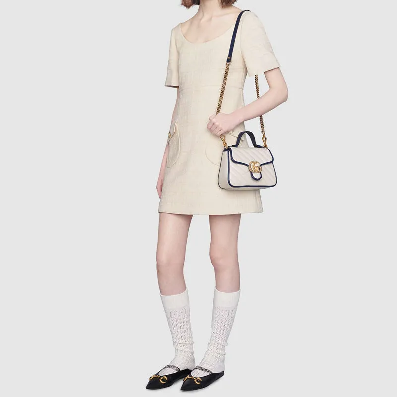 (WMNS) GUCCI GG Marmont Gold Logo Colorblock Leather Chain handbag Mini White / Blue Retro 583571-0OLFX-9085