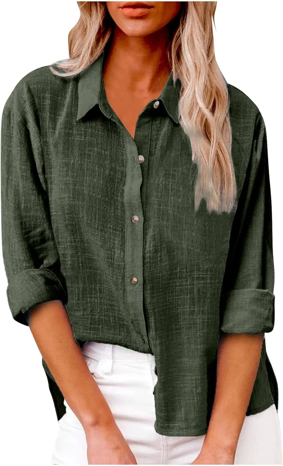 Women Oversized Button Down Gauze Dress Shirts Drop Shoulder Office Blouse Long Sleeve Boyfriend Shirts with Pocket