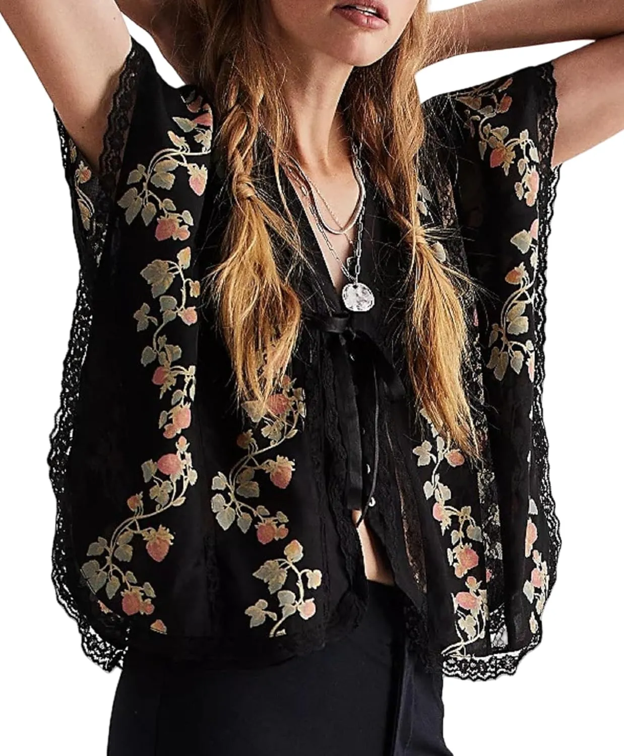 Women Ruffle Lace Trim Top Y2k Short Sleeve Flowy Button Blouse Boho Eyelet Babydoll Tops Coquette