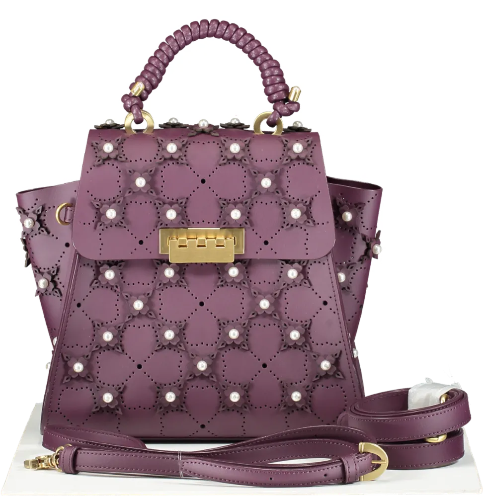zac zac posen Purple Eartha Floral-appliqué Leather Tote Bag One Size